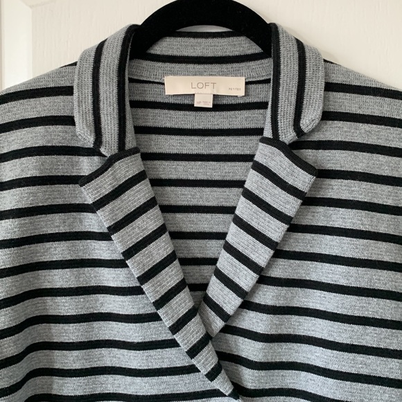 LOFT 100% Cotton Collared V-Neck Double Breasted Pockets Striped Jacket Size MP - Picture 2 of 16